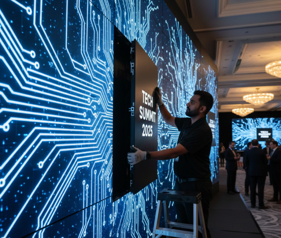 LED screen installation for conference presentations and branding